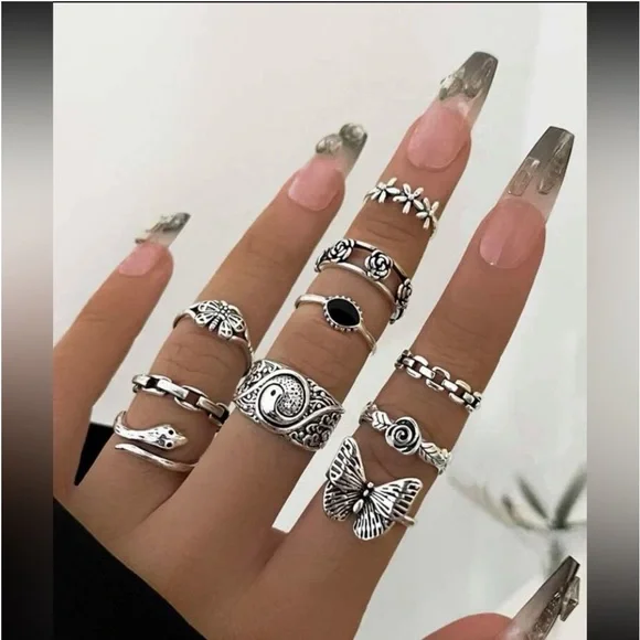 New Set of 10 Silver Rings - Picture 1 of 3